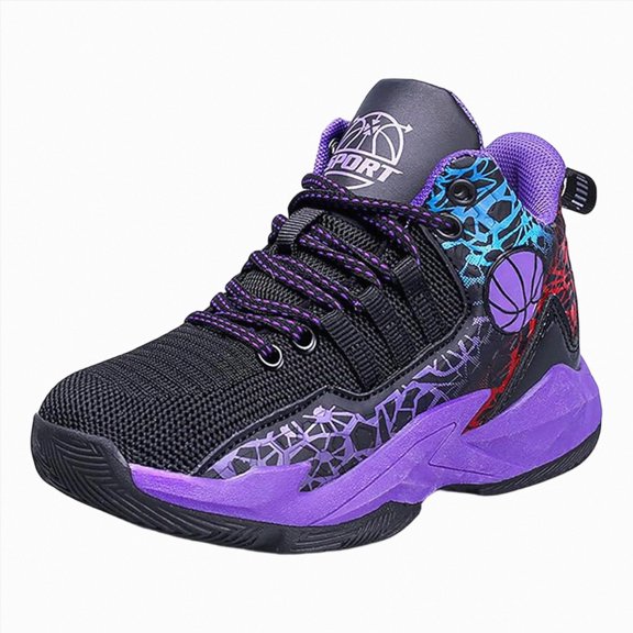 Linfrsh Kids Basketball Shoes High-top Sports Shoes Boys Sneakers Durable Lace-up Non-Slip Running Shoes Secure for Little Kids Big Kids (Purple,13.5)
