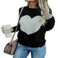 thumbnail image 1 of Pull-Over Tricoté à Manches Longues Motif Cœur pour Femmes Saint-Valentin Noir TTG, 1 of 8
