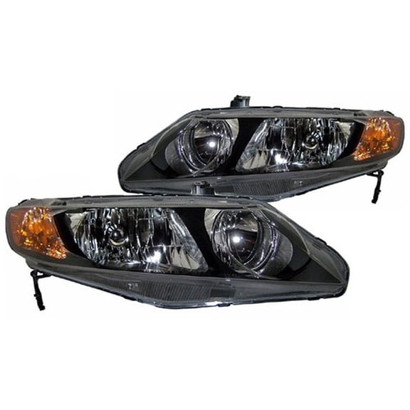 New Replacement Headlight Assembly PAIR / FOR 2006-08 HONDA CIVIC 4-DOOR SEDAN