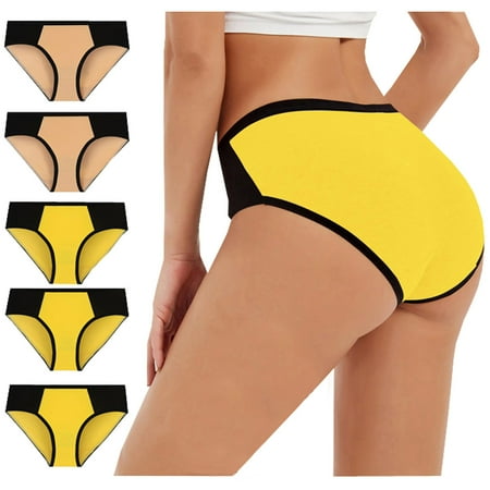 

Women Boxer Briefs Seamless Underwear For Women 5PC Women Solid Patchwork Panties Bikini Underpants Mid Waist Hip Lift Cotton Color Block Panties Color XXXL