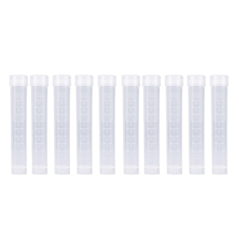 Tebru 10pcs 10ml Plastic Frozen Test Tubes Vial Screw Seal White Cap