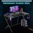 thumbnail image 2 of FDW 45.2" W x 29" D PC Computer Home Office Desk Cup Holder Headphone Hook Gamer Workstation Game Table, Red, 2 of 7