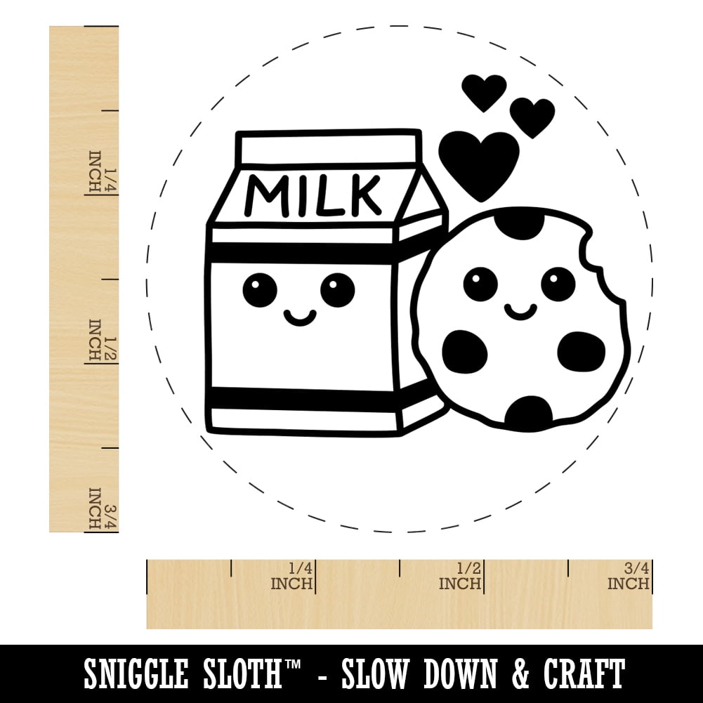 Cute Milk and Cookies Best Friends Love Self-Inking Rubber Stamp Ink Stamper - Blue Ink - Small 3/4 Inch
