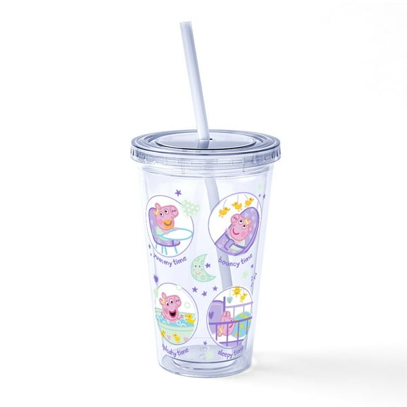 CafePress - Peppa Pig: Morning To Evening - 16 Ounce Classic Clear Insulated Double Wall Tumbler Cup with Lid Straw , Reusable