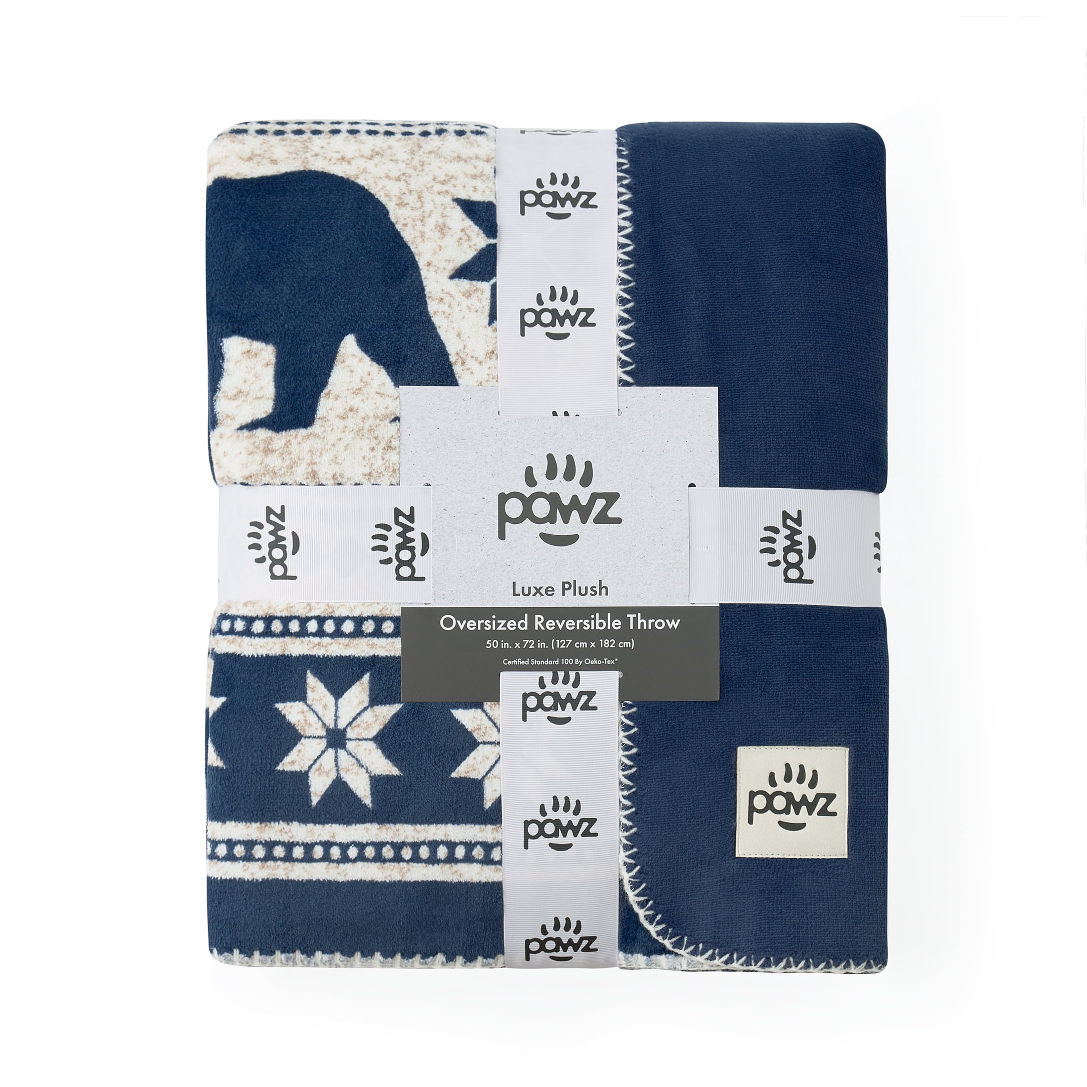 Pawz Plush Oversized Throw Blanket for Couch or Bed, Soft Flannel Fleece, Navy Blue Bears, 50"x72"