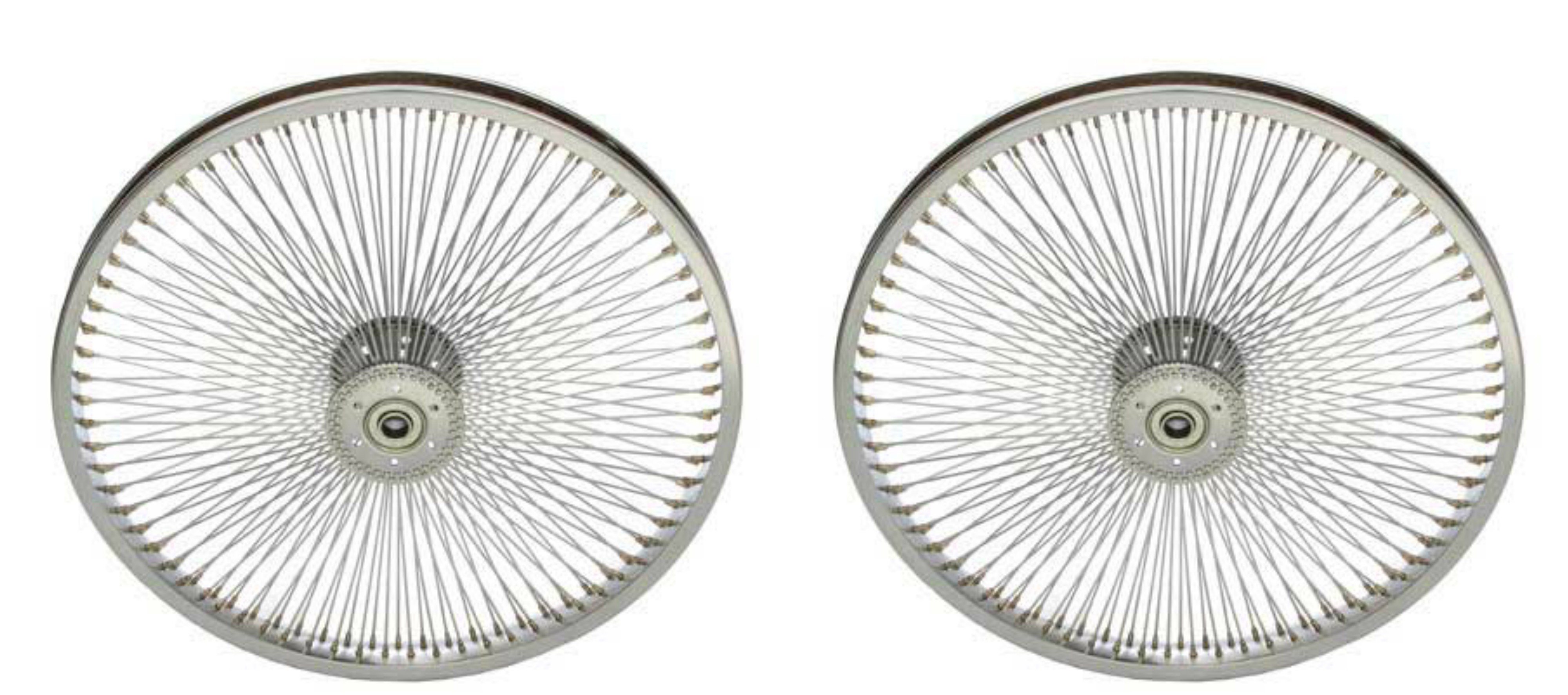 Two Chrome 20" 144 Spoke Hollow Hub Wheels for Trike.