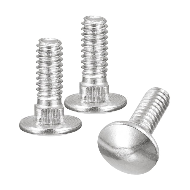Vis de Chariot 1/2-13x1", 6 Pcs Tête Ronde Col Carré, Acier Inoxydable 304, Entièrement Fileté, Argent