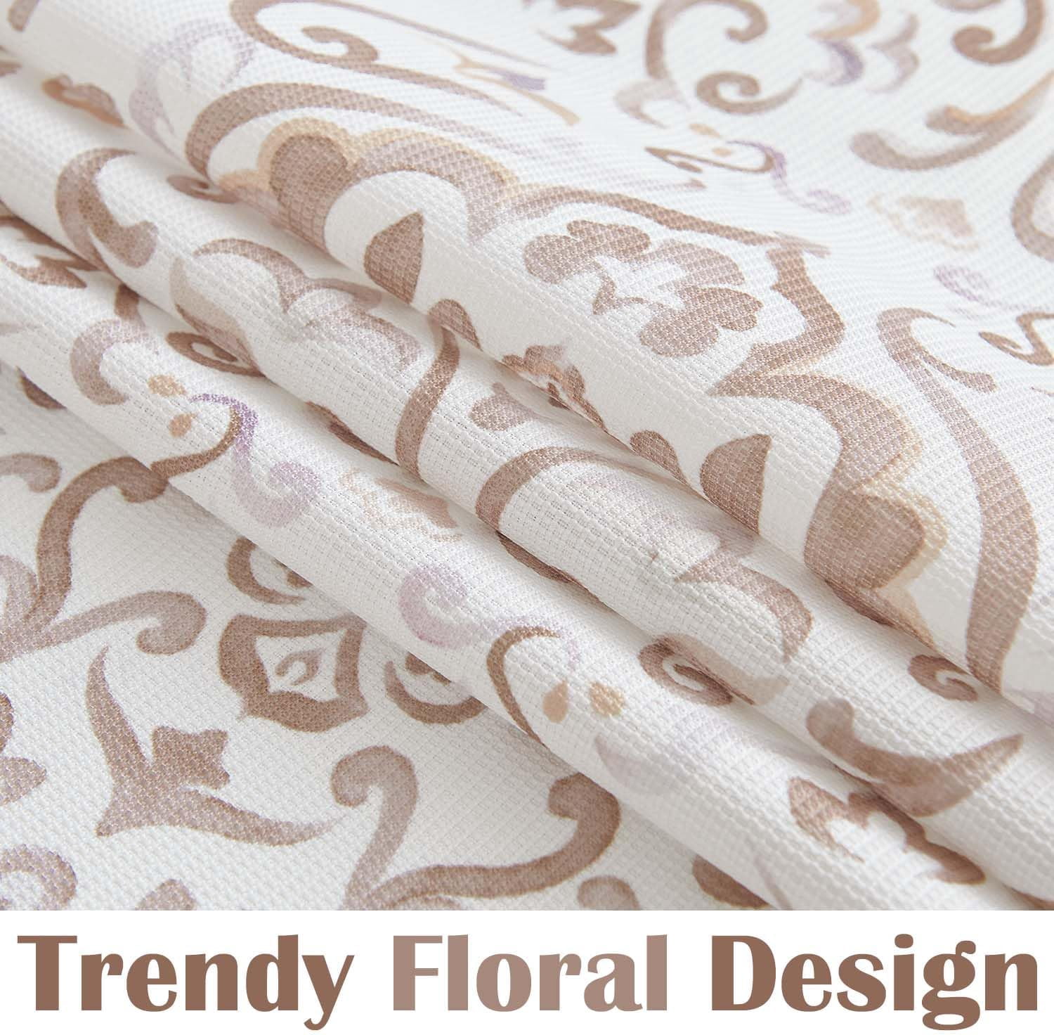 Taupe Floral Shower Curtain, Medallion Damask Farmhouse Shower Curtains for Bathroom, Watercolor Retro Vintage Pattern Waterproof Fabric Shower Curtain, Bath Decor with Hooks 70x72 Inch