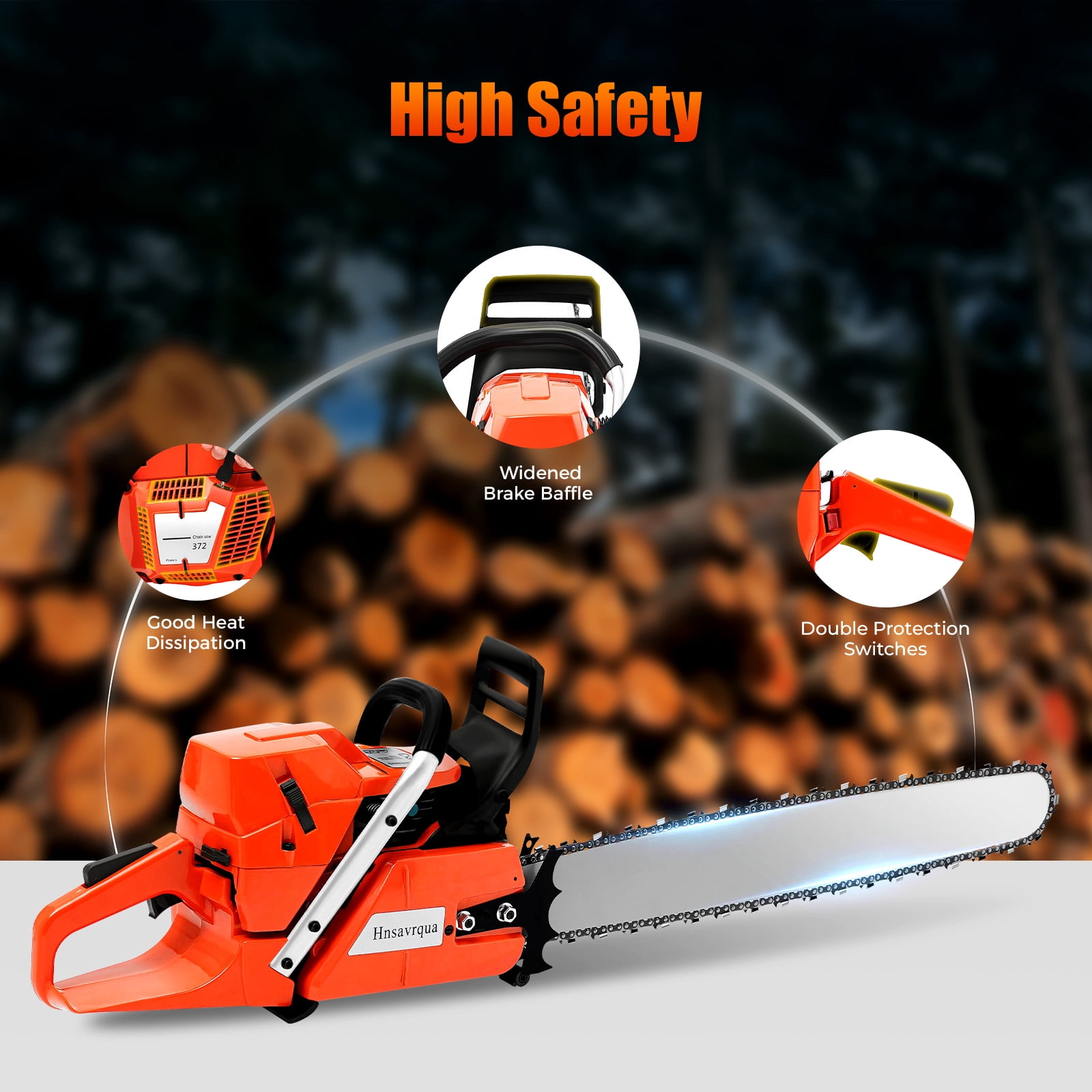 ChicHomey 28"2-Stroke Handheld Cordless Petrol Chain Saw,​​71cc High Power Gas Chainsaw,Double Safety Switch & Ergonomic Handle for Gardening/Logging/Farming (Orange)