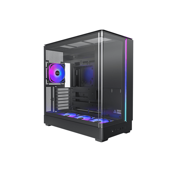 MONTECH KING 45 PRO ATX PC Case, Curved Panoramic Glass, Chimney Airflow, 360mm Radiator Support, Compact Build for High-Performance Systems, 6 ARGB PWM Fan Pre-Installed with Fan Hub, Black