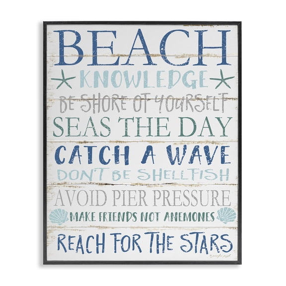 Stupell Industries Coastal Beach Knowledge Blue Aqua and White Planked Look Sign Black Framed Giclee Art, 11 x 14, by Jennifer Pugh