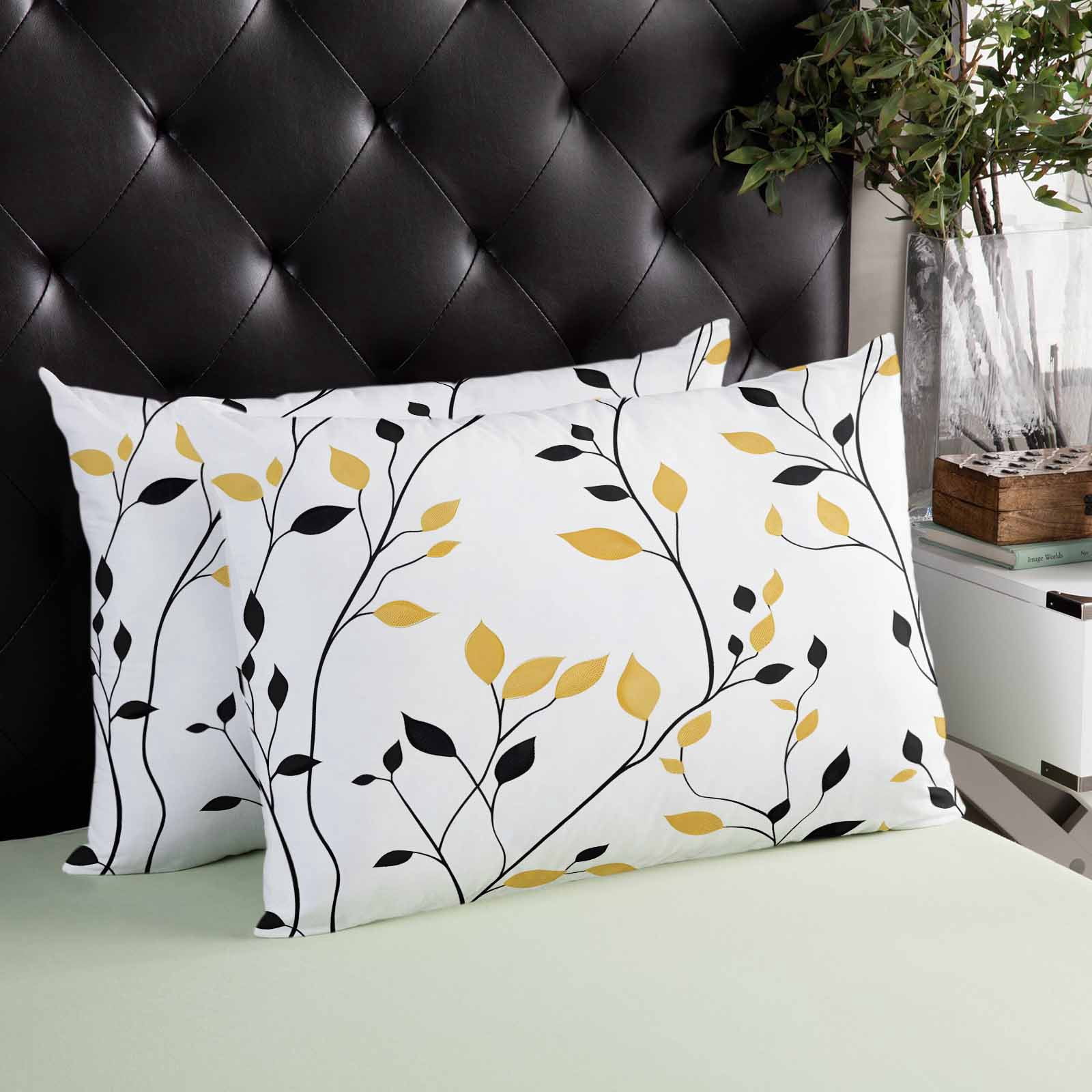 Yellow Black Leaves Throw Pillow Cover 20 x 36 Inch Decorative Pillow Cover Spring Botanical Branches Lumbar Pillowcase Seasonal Rectangle Cushion Case for Couch Sofa Bed Living Room