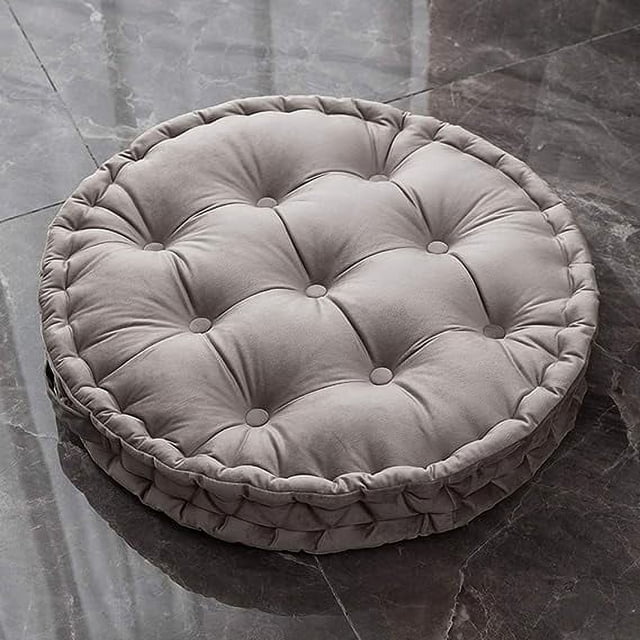 Nvzi Round Floor Pillow with Handle Solid Thick Chair Cushion Super Soft Comfy Seat Cushion Meditation Cushion for Yoga Living Room Sofa Balcony Outdoor (Light Grey, Diameter 24)
