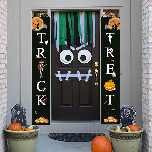 A Party Decorations Yard Halloween Hanging Banners Decor Garden CIAWASEI Halloween Decorations Outdoor Indoor Trick or Treat，Halloween Welcome Signs for Front Door Porch