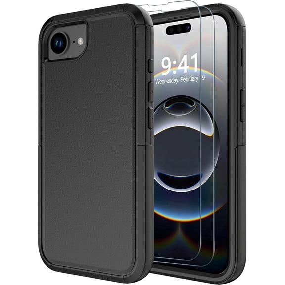 Diverbox Magnetic  Phone Case Compatible for iphone 16E / 17E with Screen Protector, Heavy Duty Protection Shockproof DropProof Cover  - Black
