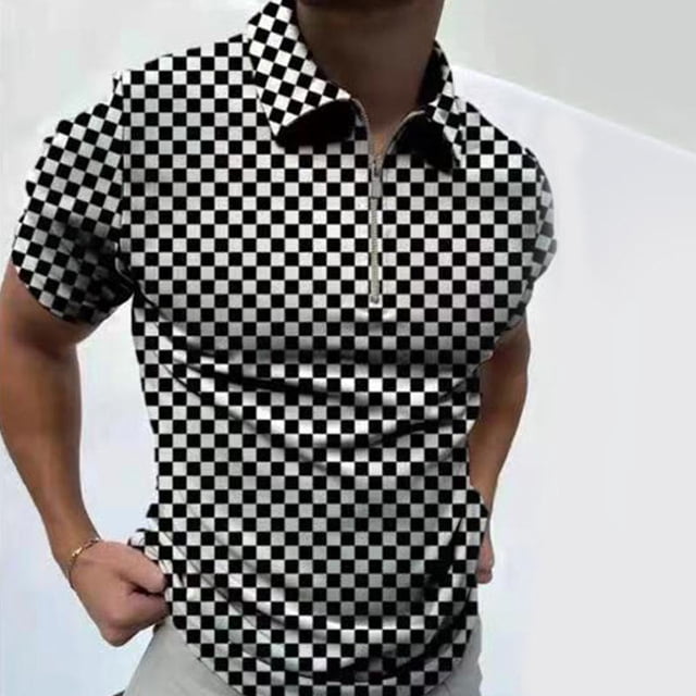 Plaid Polo camisa de los hombres Casual de talla grande manga corta Top foto Color S Eccomum PLS-9 XL