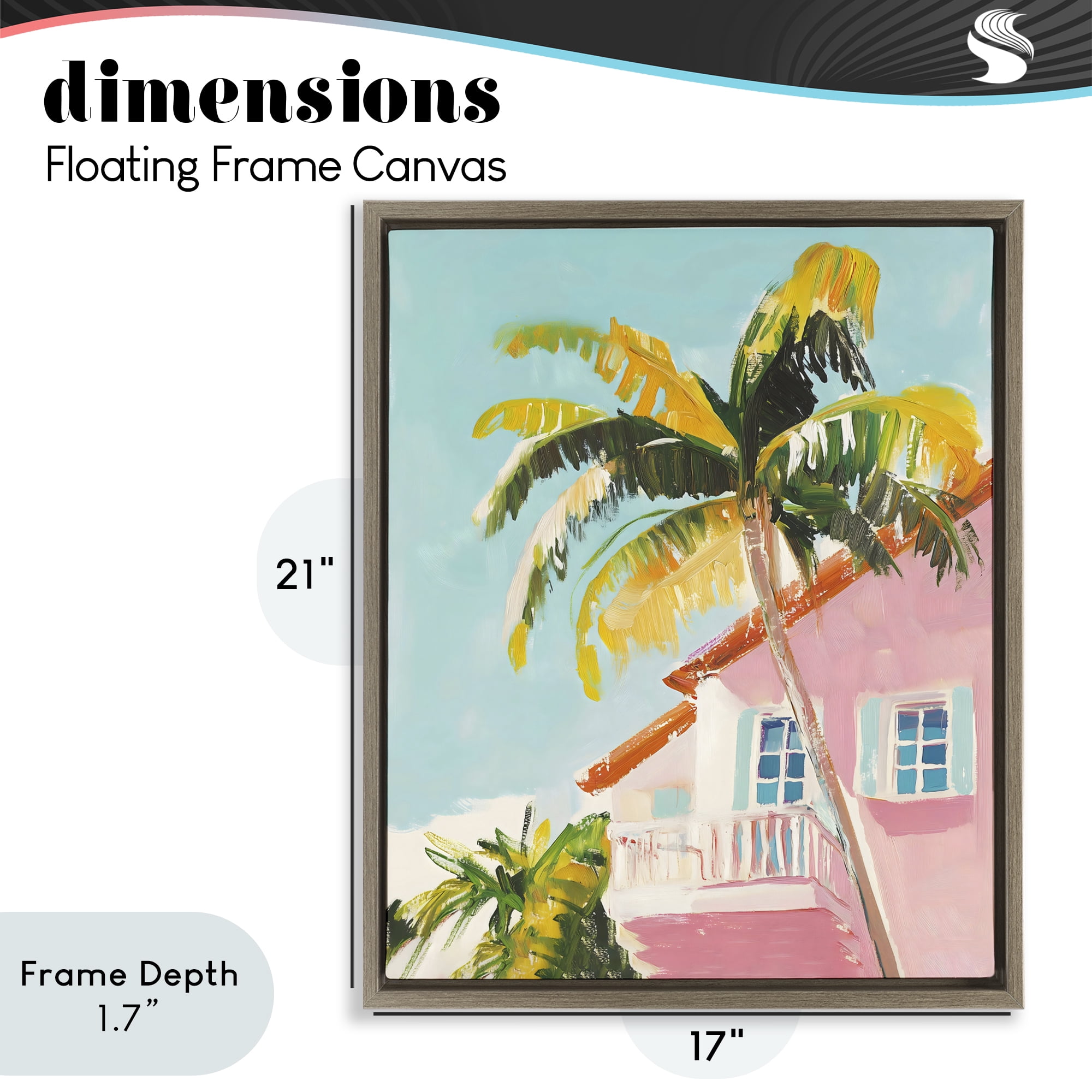 Stupell Industries Pink House Palm Tree Brown Framed Floater Canvas Wall Art, design by The Prints Vibe