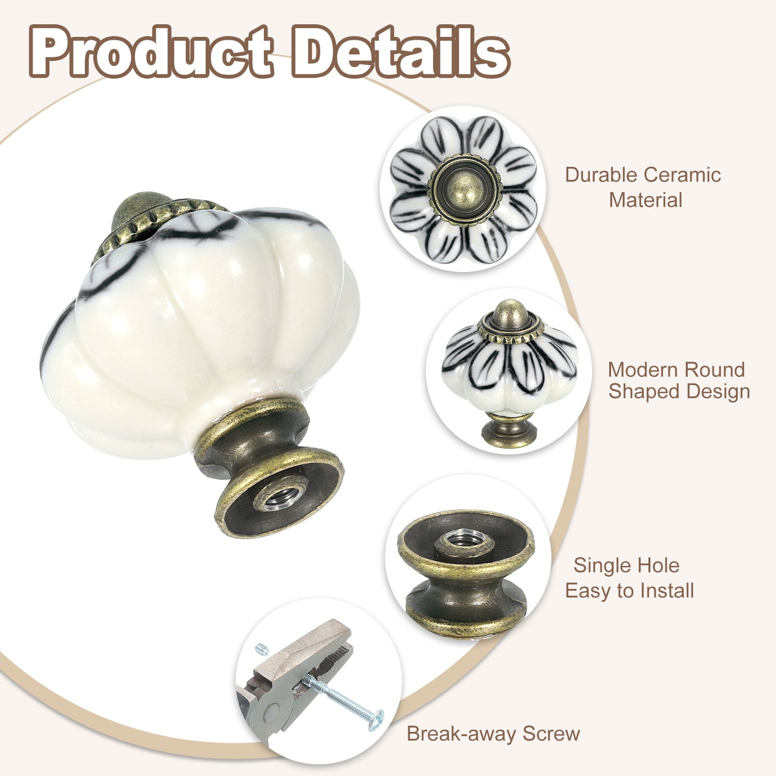 Uxcell 6 Pack Ceramic Knobs, 35mm/1.38" Pumpkin Cabinet Knob Drawer Pull Handle Vintage Drawer Knobs with Screws for Vanity Bedroom Furniture Closet, Black Petals