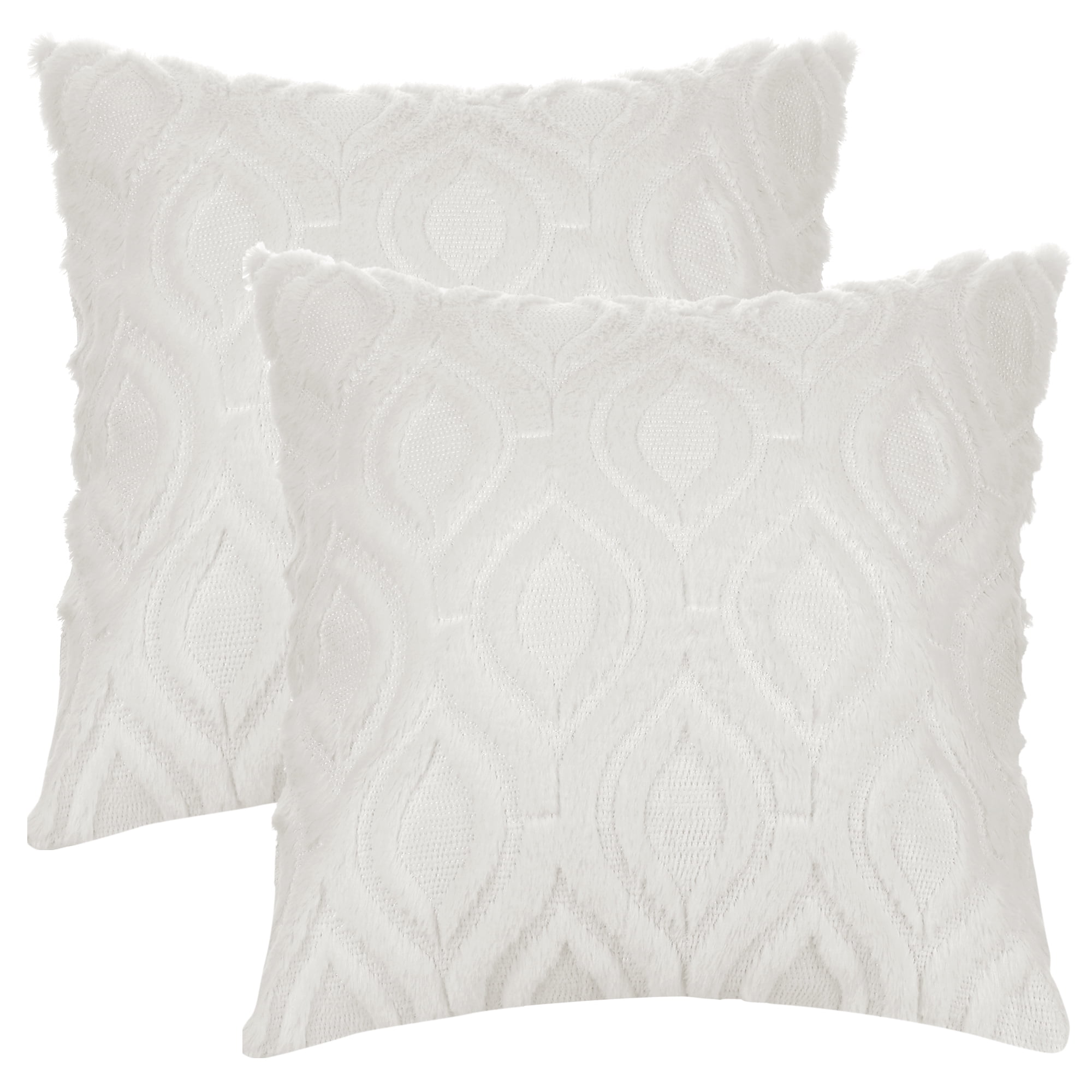 REGALWOVEN Set of 2 Shaggy Plush Throw Pillow Covers Couch Pillow Covers for Home Beige-2 20" x 20"
