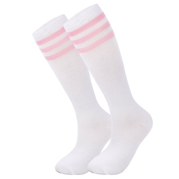 TELOLY 1-Pair Knee High Athletic Socks-One Size Fits Most,Knee High Sports Socks for Baseball Football,Soft Cotton-Polyester Spandex Blend Socks,White Pink Pink Softball Socks