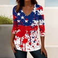 thumbnail image 2 of Gamivast 4Th of July Patriotic Tunic Tops for Women USA American Flag 3/4 Sleeve V Neck Stars And Stripes Casual Loose Fit Stretchy Soft Summer Tops, 2 of 7