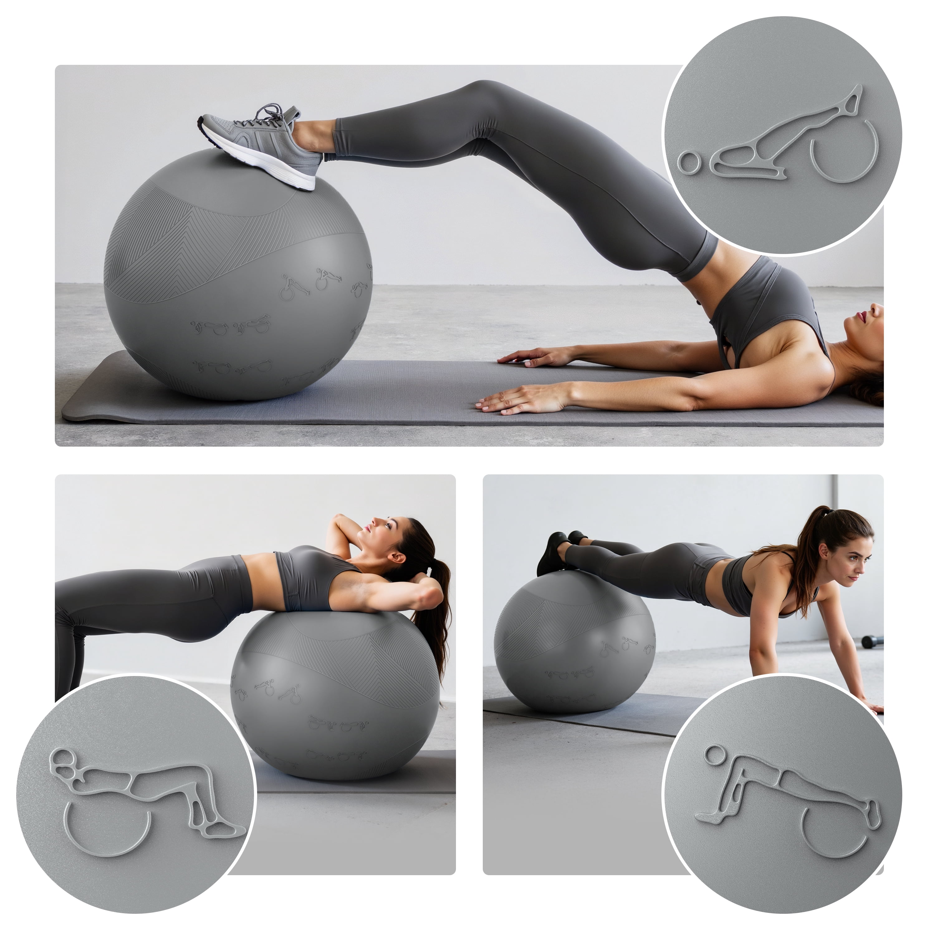 FITMIND Thick Exercise Ball with Embossed Pattern, 29in, Hand Pump, Anti-Burst, Gray