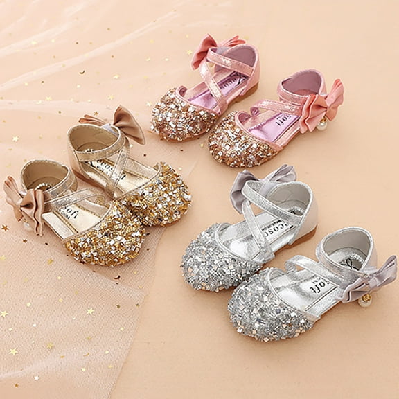 Lovebay Kids Baby Girls Adorable Sparkly Dress Shoes Party Low Heel Pumps Glitter Princess Mary Jane with Bowknot Pink - 3.5 Big Kid