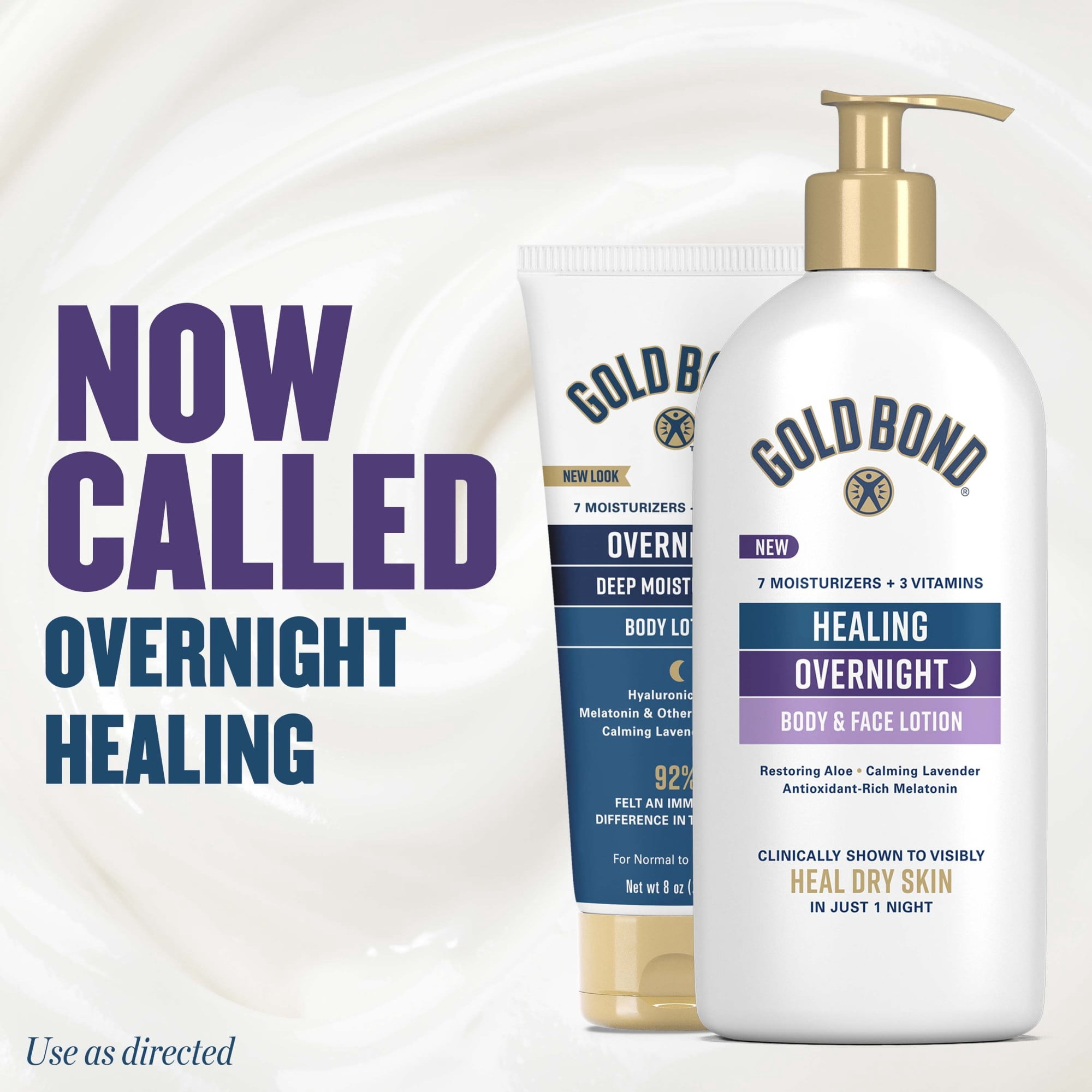 Gold Bond Healing Overnight Body and Face Lotion for Dry Skin, Nongreasy Moisturizer with Hyaluronic Acid, Aloe and Melatonin Works While You Sleep, 13 oz.