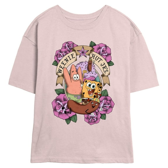 Junior's SpongeBob SquarePants Weenie Hut Jrs Floral Graphic T-Shirt