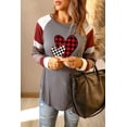 thumbnail image 3 of ABPHQTO Top gris de manga larga con estampado de corazón a cuadros y bloques de colores para mujer, 3 of 5