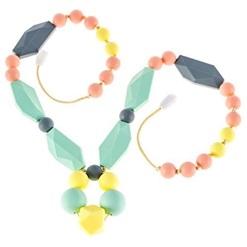 Chewy Silicone Beads Pendant Baby Sensory Double Teething Necklace Jewelry Gift 