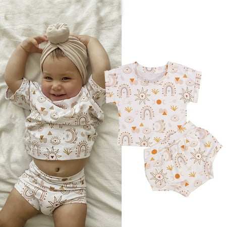 

IZhansean Baby Infant Girl Summer Shorts Set Cartoon Flamingo Printed Short Sleeve Tops Short Pants 2pcs Clothes White 12-18 Months