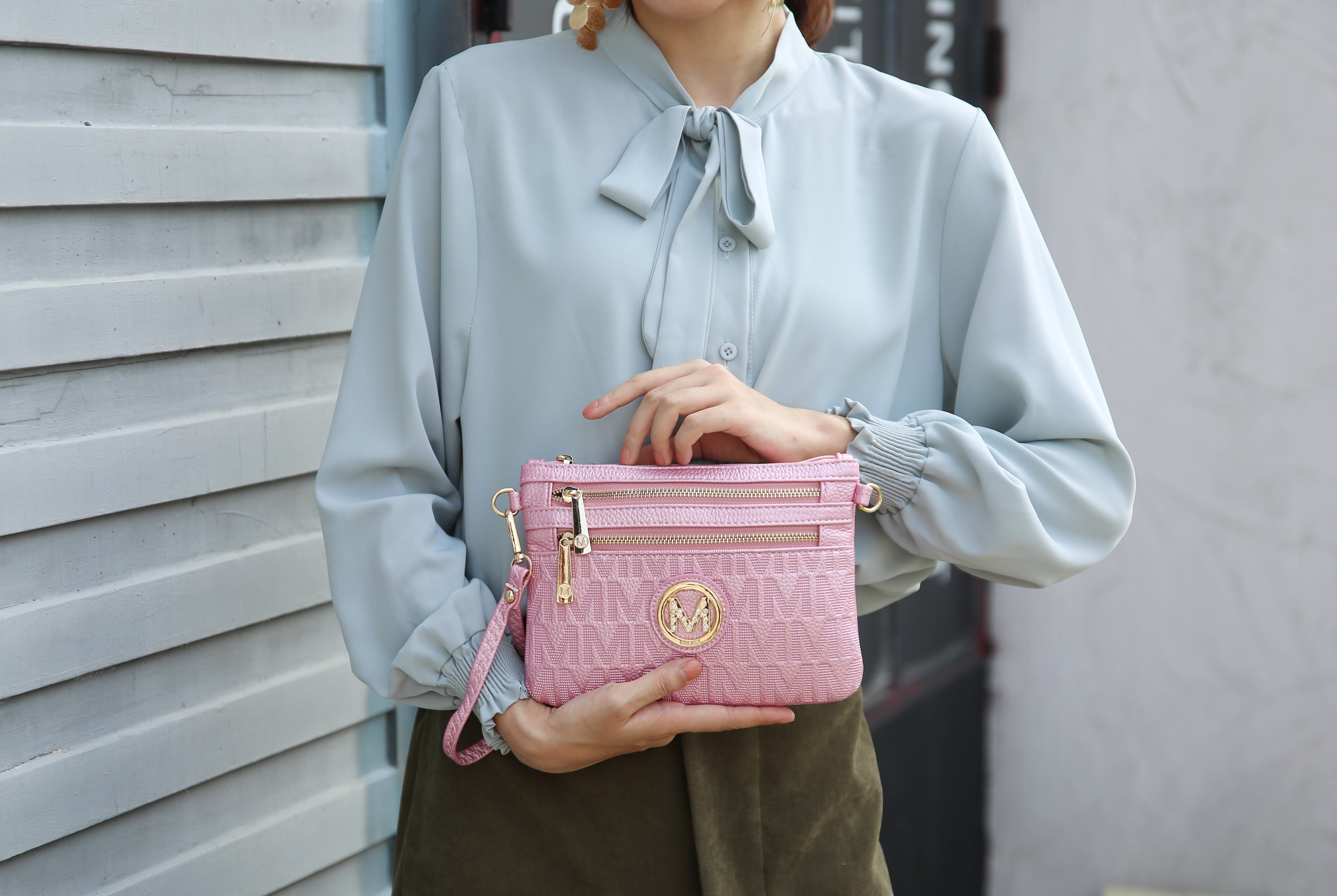 MKF Collection Roonie Signature Women's Crossbody Bag, Vegan Leather Wristlet Purses and Handbag by Mia K - Gray