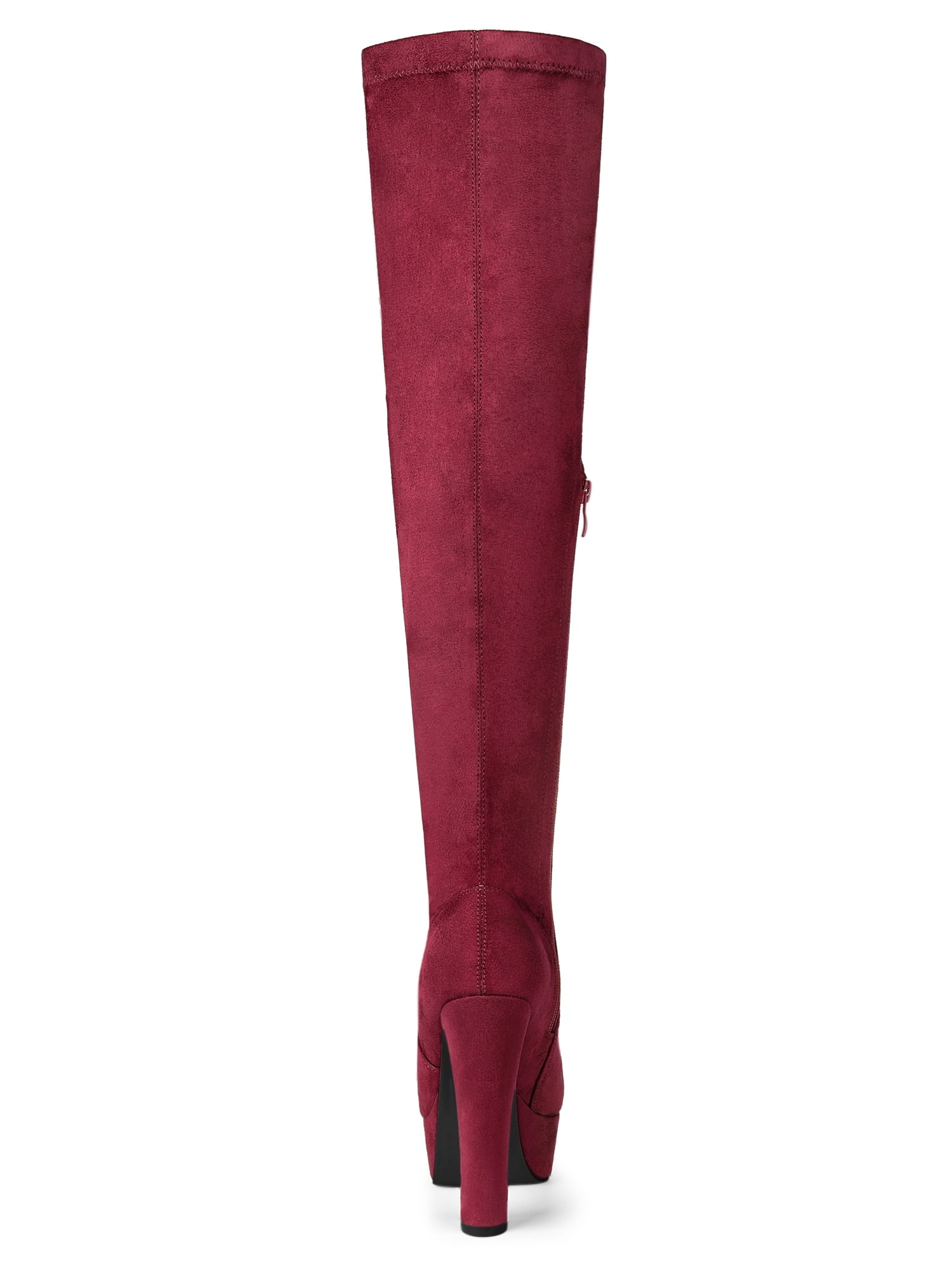 DARING DIVA Women's Platform Block Heel Over Knee High Boots Burgundy 6.5