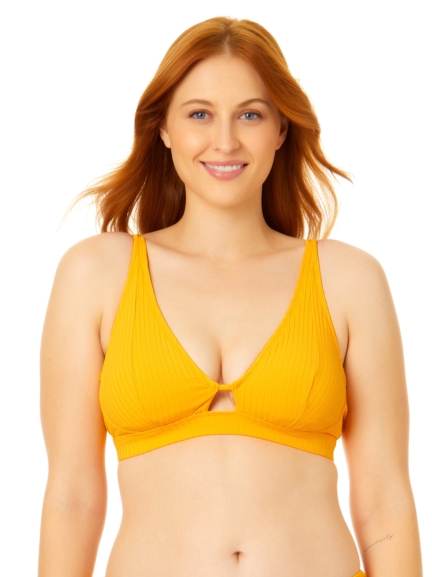 Time and Tru Women's Ribbed Plunge Swim Top