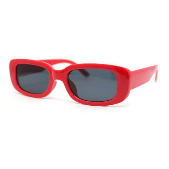 Iconic Mod Rounded Rectangular Minimal Plastic Sunglasses Red - Black