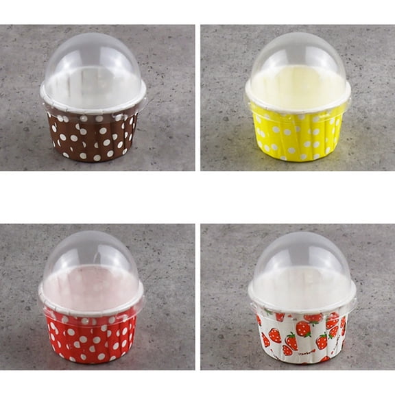 LABSERRON 100 Pcs Medium Paper Cake Cups Heat Resistant Dessert Containers with Lid for Ice Cream Yogurt Mousse (Random Color)