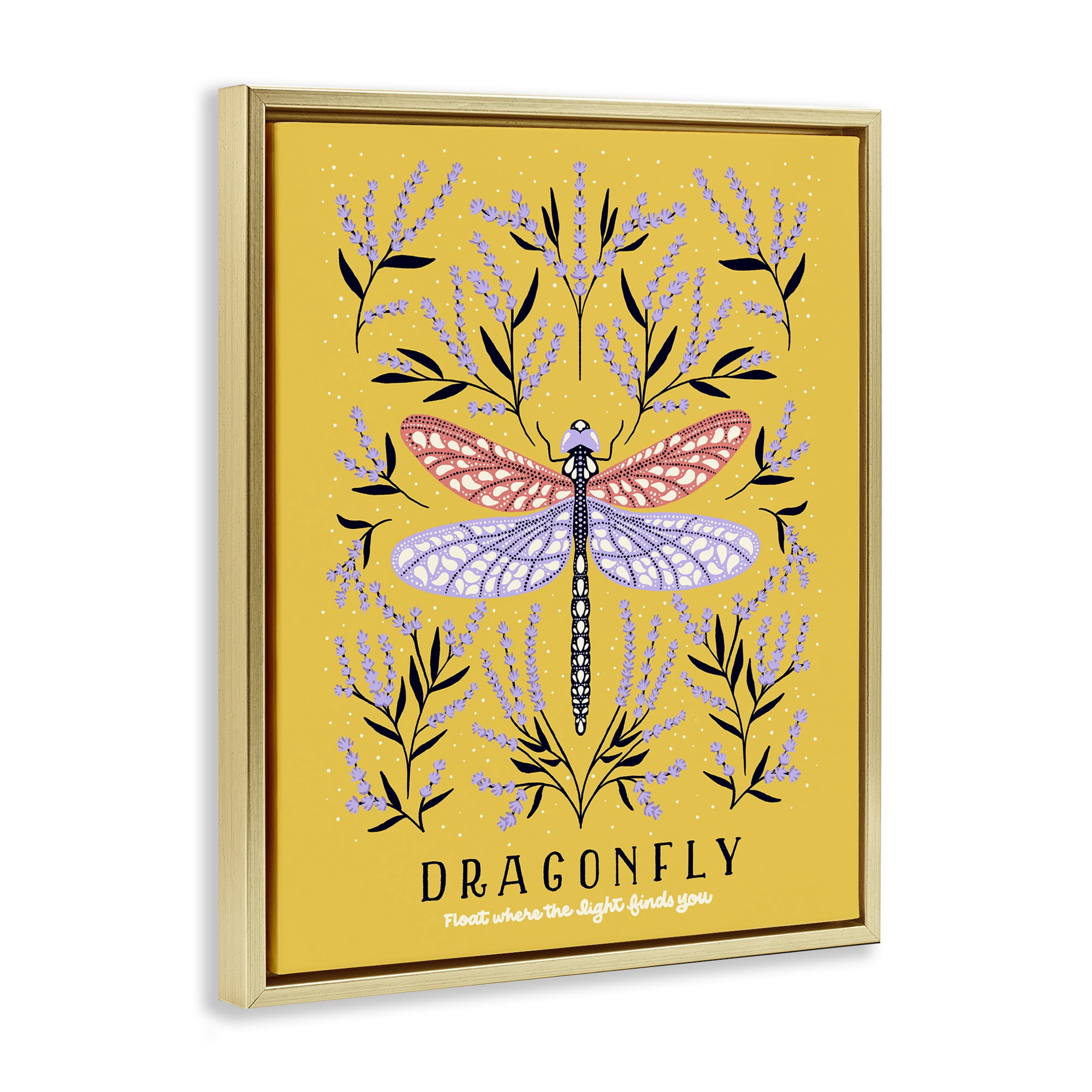 Stupell Industries Dragonfly Symmetry on Yellow Gold Framed Floater Canvas Wall Art, design by Indira Prieto | IndySign