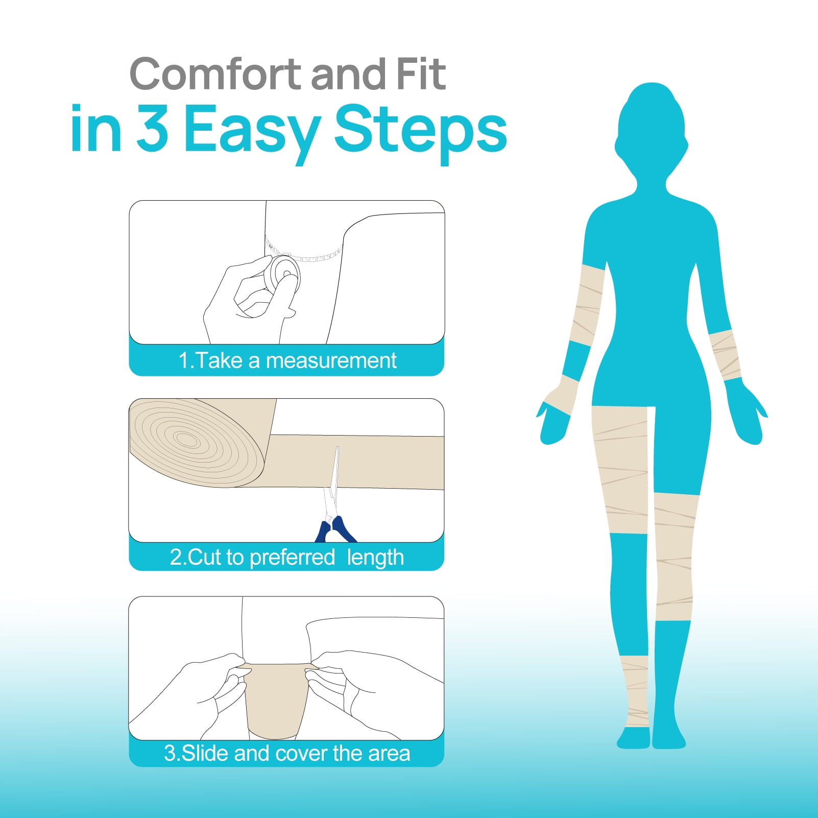 Ceeport Elasticated Tubular Support Bandage, Stockinette Tubing for Legs, Arms, Knees, Thighs, Reusable Compression Bandage Roll for Tissue Support, 4" x 11 yd (Size F)