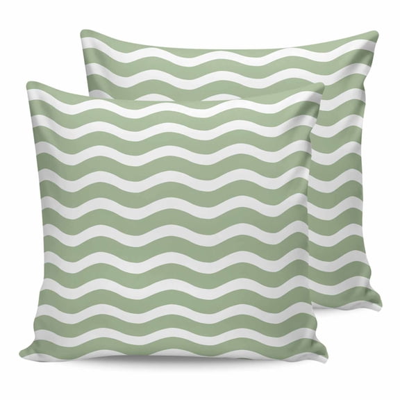 Sage Green Stripe Pillow Covers 18x18 Set of 2, Farmhouse Striped Modern Waves Moires Throw Pillow Covers Decorative Couch Cushion Cover, Microfiber Soft Square Pillowcases for Bedroom Sofa