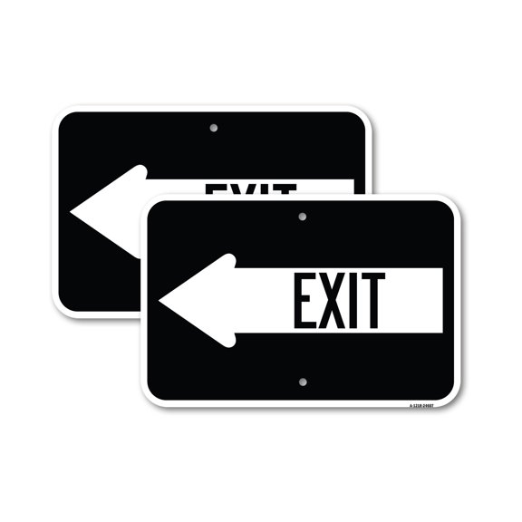 (2 Pack) Exit (With Left Arrow) | 12" X 18" Heavy-Gauge Aluminum Sign | Rust Free Aluminum, Weather Resistant, Waterproof, Fade Resistant, 2 Pre-drilled Holes