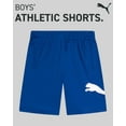thumbnail image 2 of PUMA Pantalones cortos activos para niño - Pantalones cortos de baloncesto deportivos de secado rápido transpirables con interlock para niños (tallas: 4-20) Talla 18-20 Azul real, 2 of 5