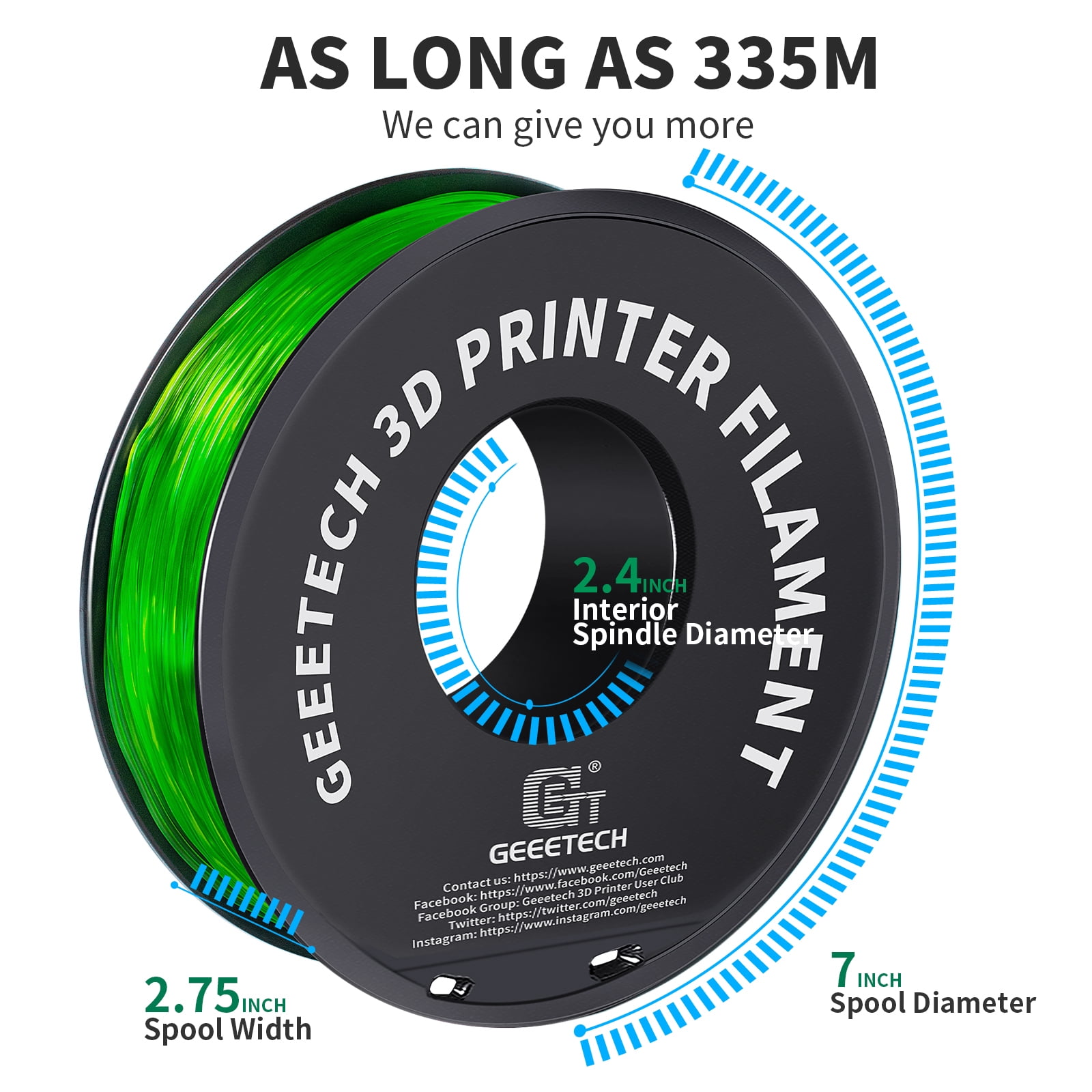 Geeetech 5pcs TPU Filament 1.75mm Flexible Soft 3D Printer Consumables green, 5kg Spool (11 lbs.), Dimensional Accuracy +/- 0.03 mm