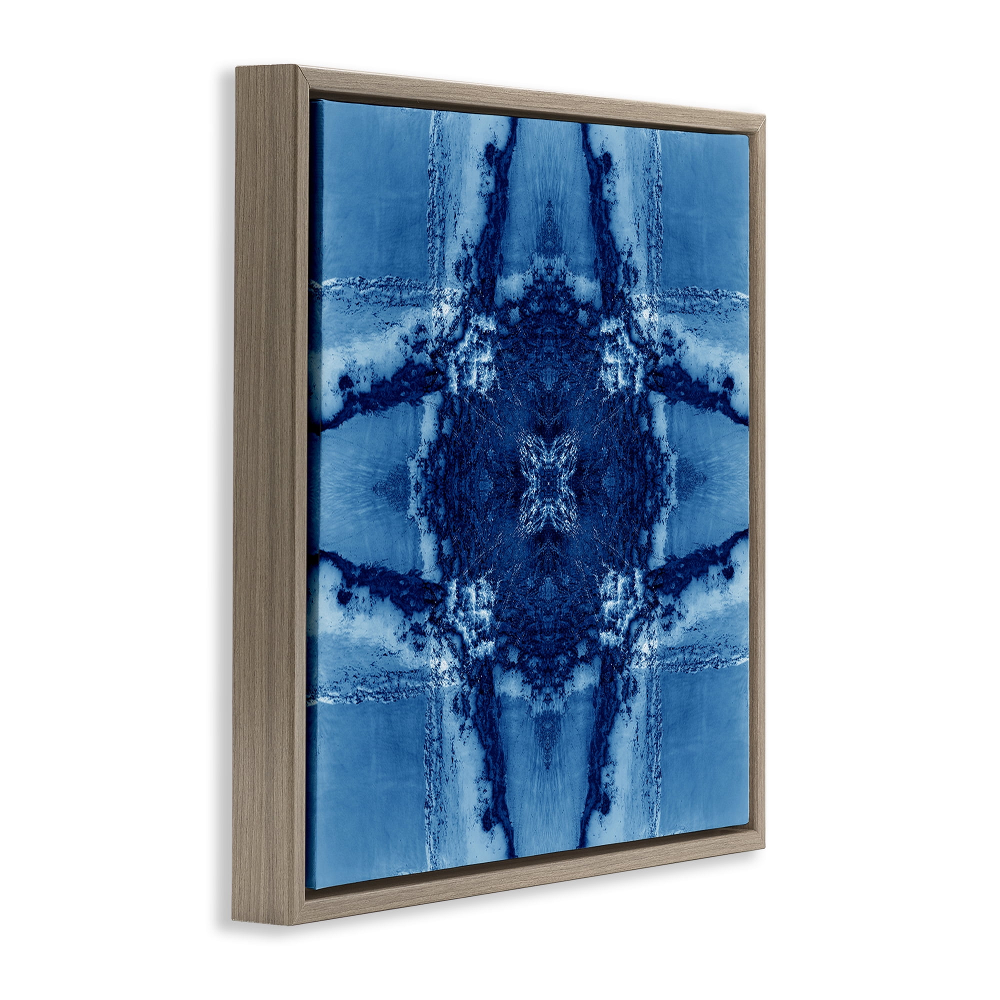 Stupell Industries Blue Geometric Shapes Abstract Painting Brown Floater Framed Canvas Art Print Wall Art, 25 x 25