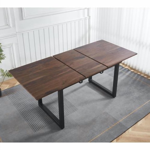 Walnut Square Extendable Dining Table with Metal Legs, 55" to 71" Adjustable Kitchen Table, Modern Space Saving Design