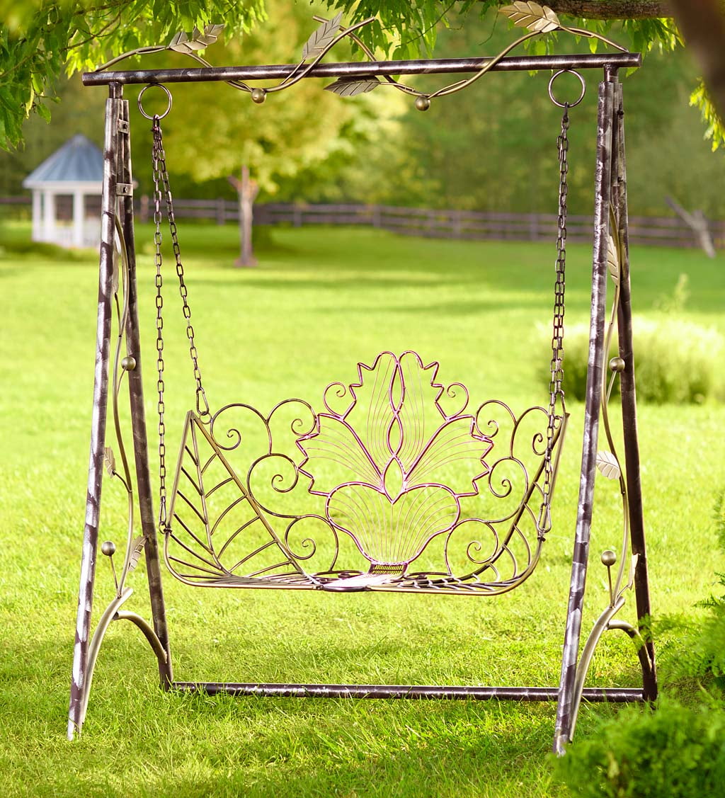 Weathered Metal Iris Outdoor Swing and Stand Set