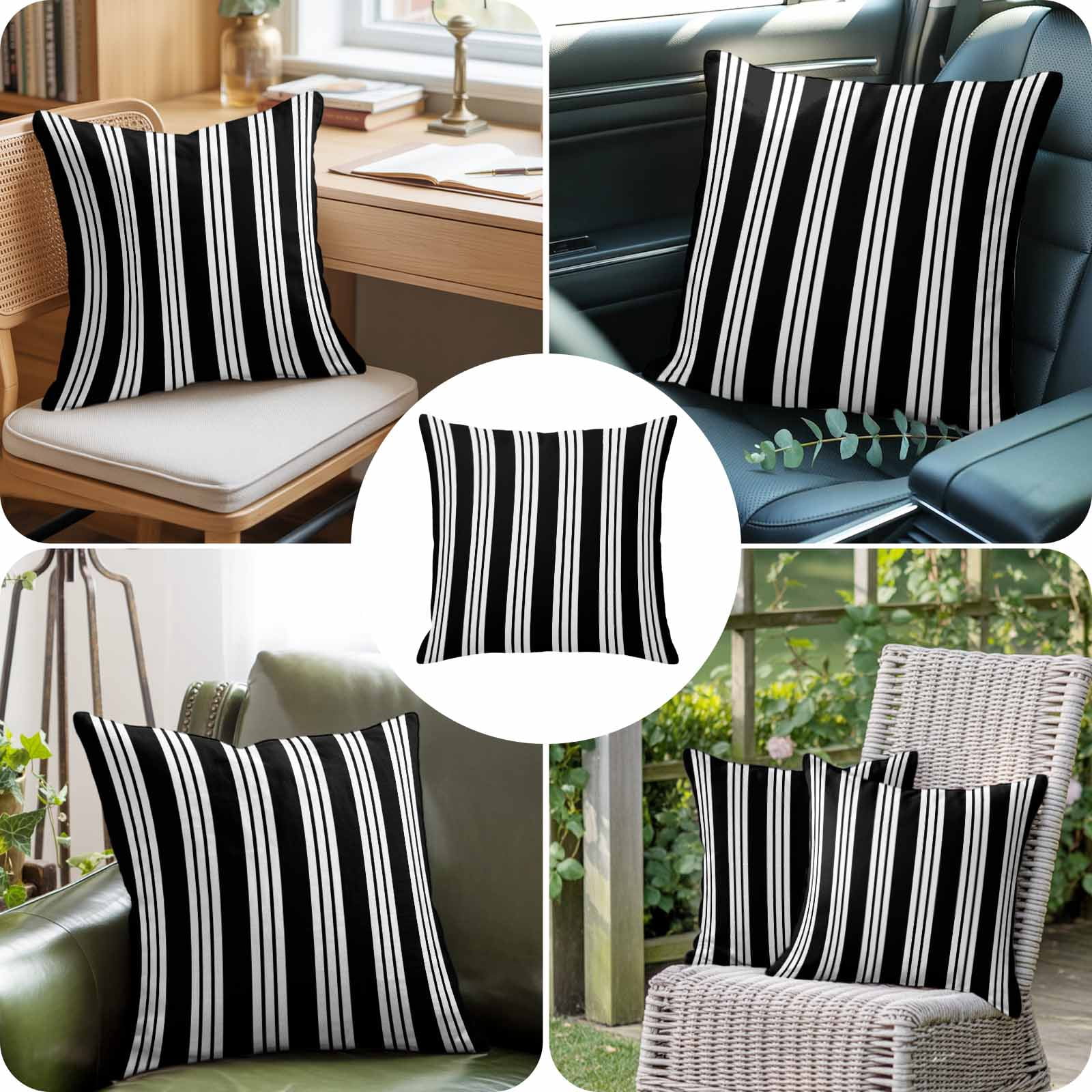 Throw Pillow Covers, Striped Black White Decorative Throw Pillow Covers 18x18 Inch, Farmhouse Line Stripes Classic Square Linen Pillow Cases for Couch/Living Room/Sofa