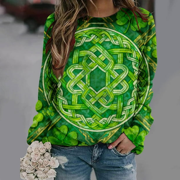 Uootdi Oversized St Patricks Day Sweatshirts for Women Irish Saint Pattys Shamrock Crewneck Long Sleeve Shirts Holiday Trendy Pullover Tops Gift