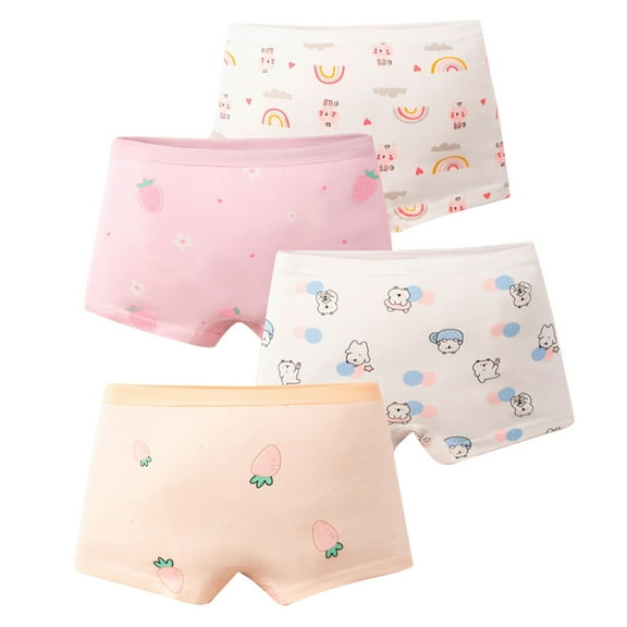 Xfvqtps 4PCS Kids Toddler Little Girls Underwear Boxer Briefs Cotton Soft Cute Strawberry Carrot Print Panties Pack for Girls 1-14 Years White