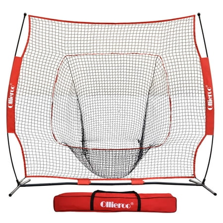 Ollieroo 7'x7 Baseball and Softball Practice Net for Hitting, Pitching, Backstop Screen Equipment Training Aids Red / Black, Includes Carry (Best Baseball Hitting Aids)